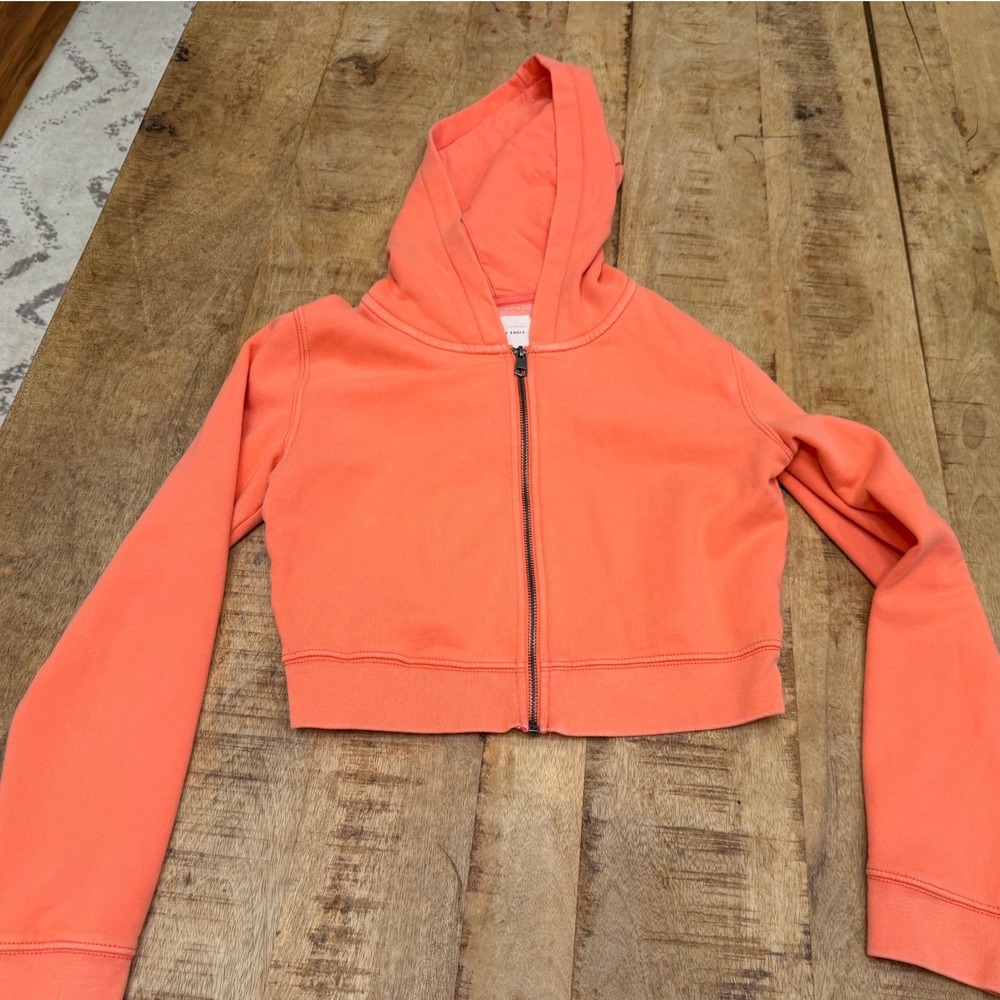 American Eagle Cropped Zip Up Hoodie Coral Orange